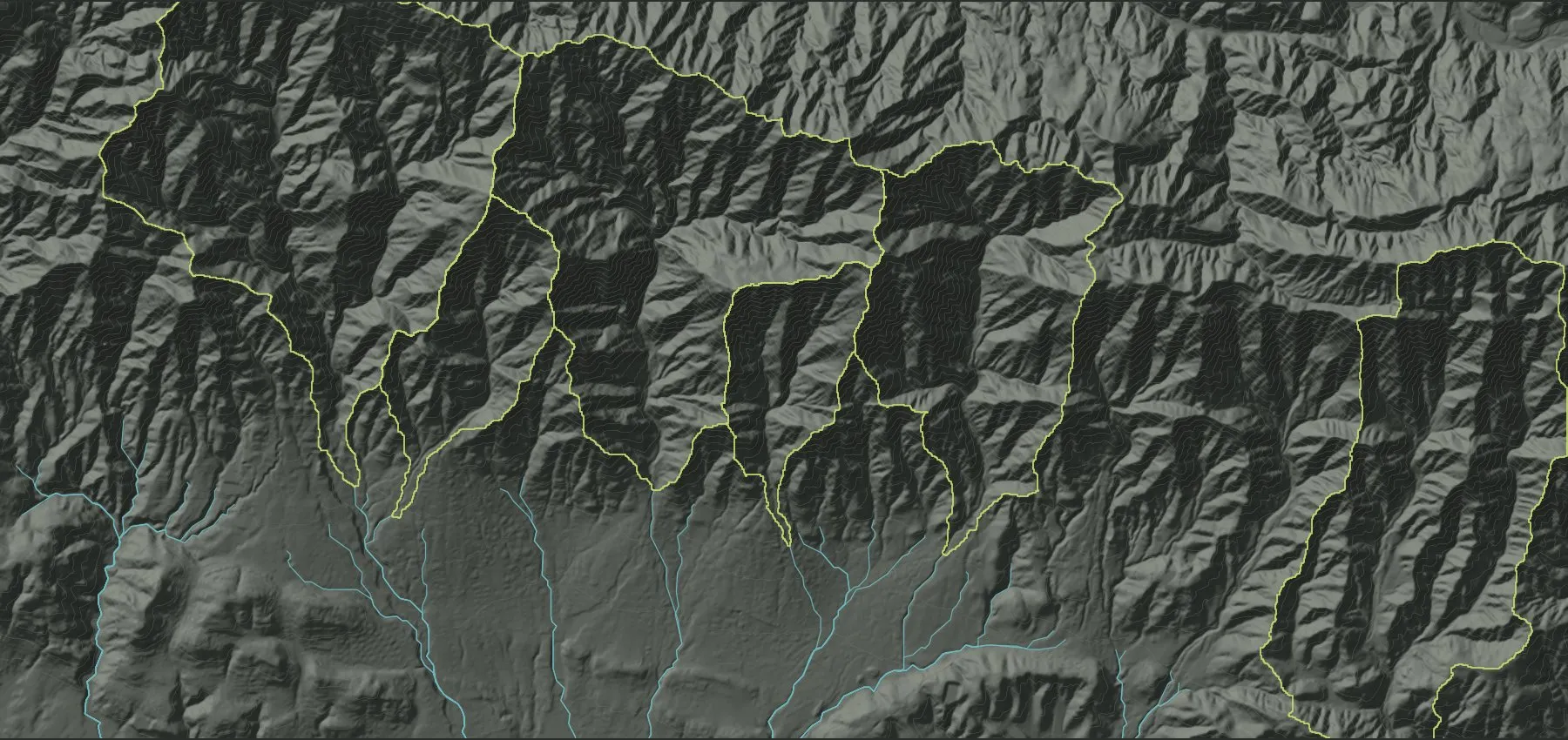 Shaded terrain of the Montecito front with creeks and the top-ranked canyons outlined