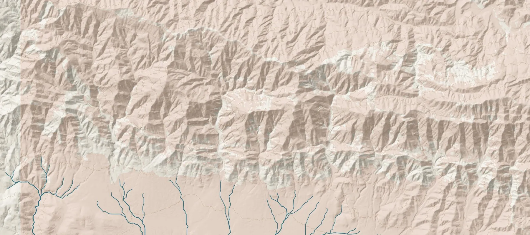 The Thomas Fire scar above Montecito on shaded terrain, with creeks and contours