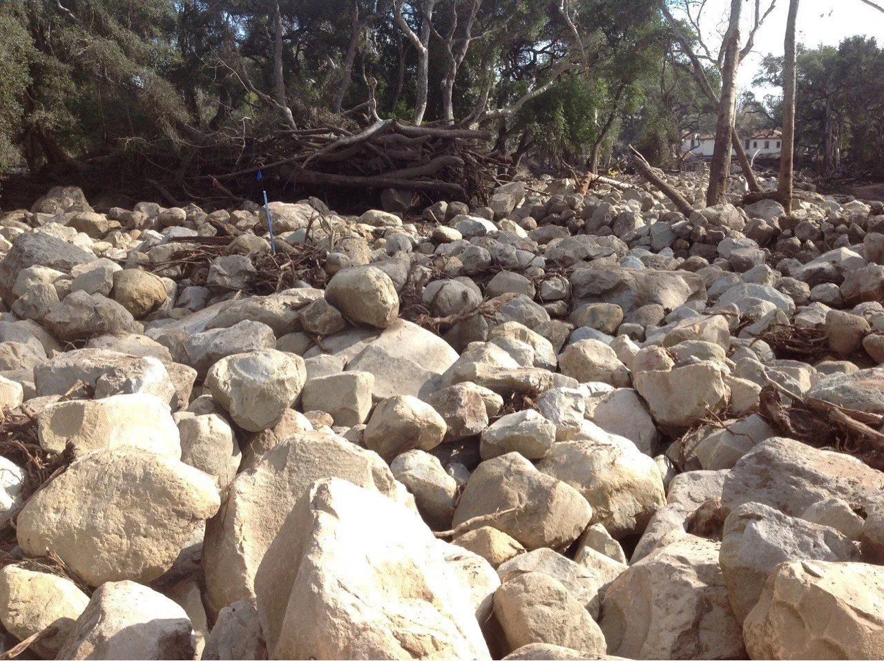 Boulders left at the mouth of a Montecito canyon, January 2018